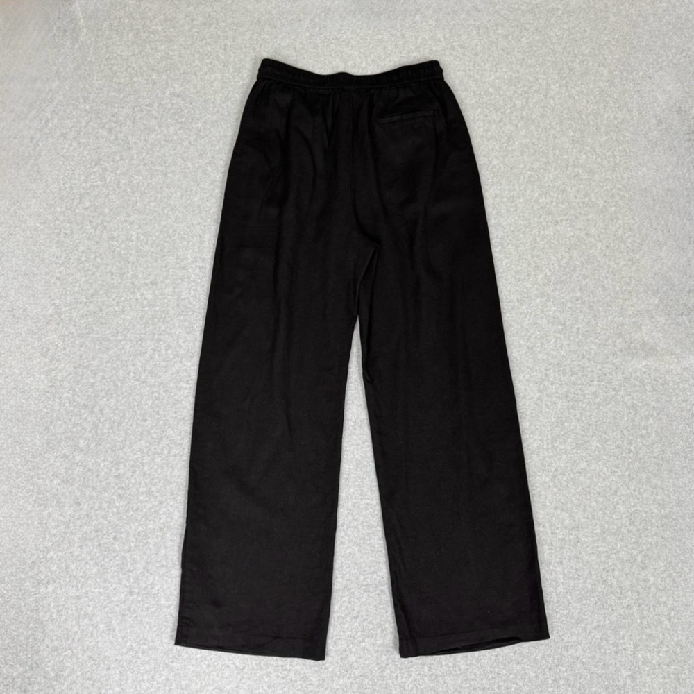 Zara Black Wide Leg Elastic Waist linen Pants